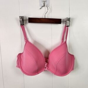 Triumph Plunge Underwire Bra Lightly Lined Hot Pink Lace-Up Size 38D